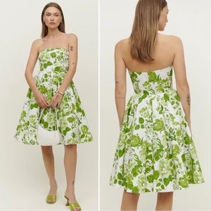 Reformation Buttercup Dress Rialto Green Floral Strapless Dress Size 10